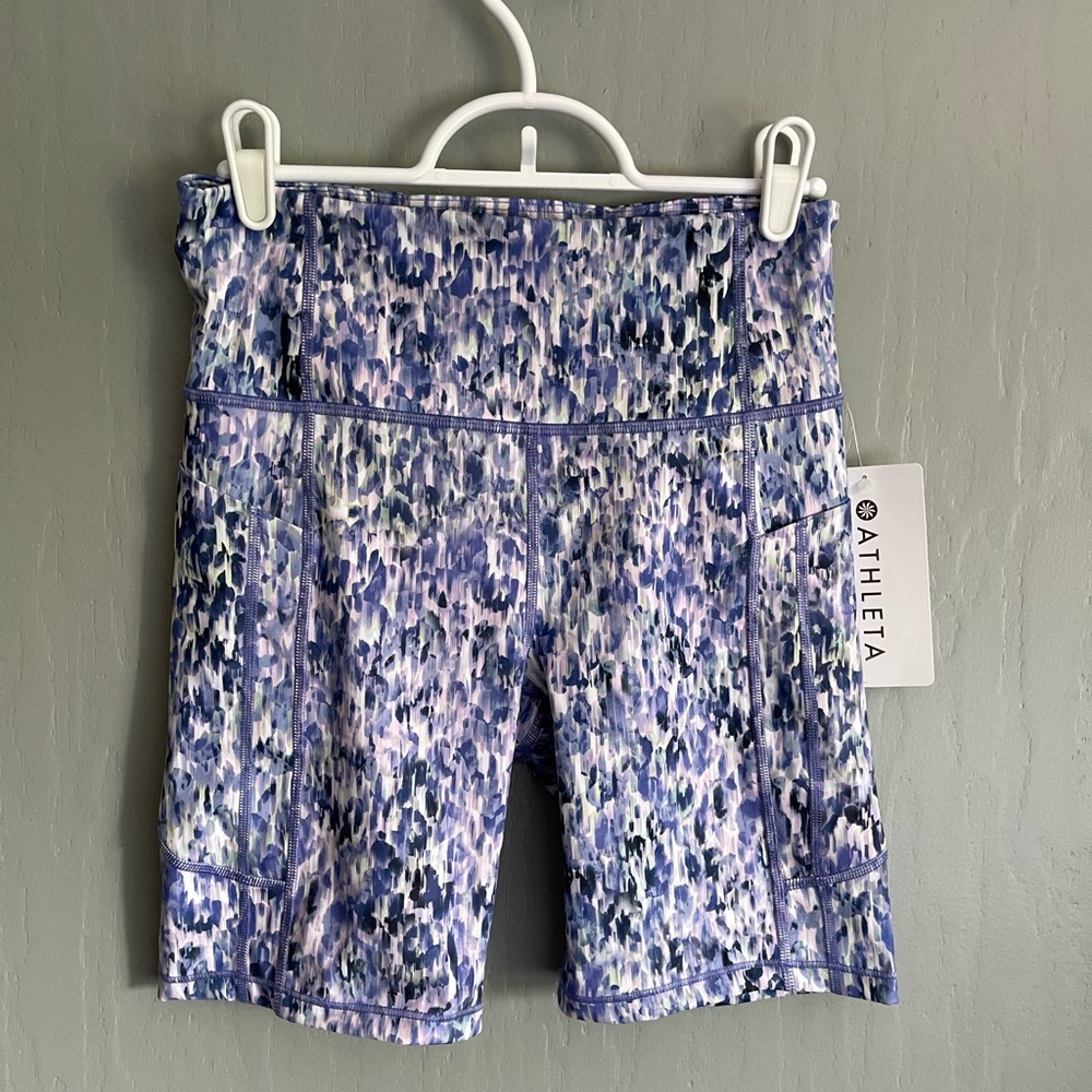 Athleta Blue and Purple Patterned Bike Shorts